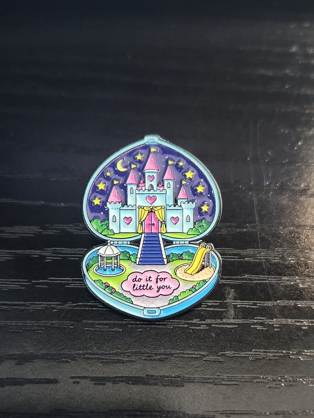Enamel Castle Compact Pin - Pastel Blue & Pink
